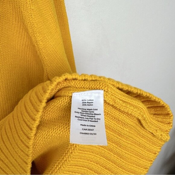 Talbots Womens Petite Large Crew Neck Ruffle Yellow Cotton Sweater - Picture 10 of 13